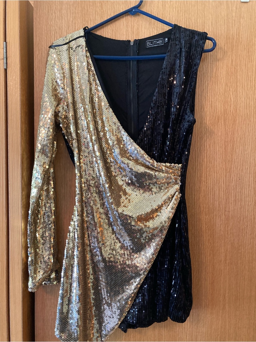Gold & Black Sequin Wrap Party Dress